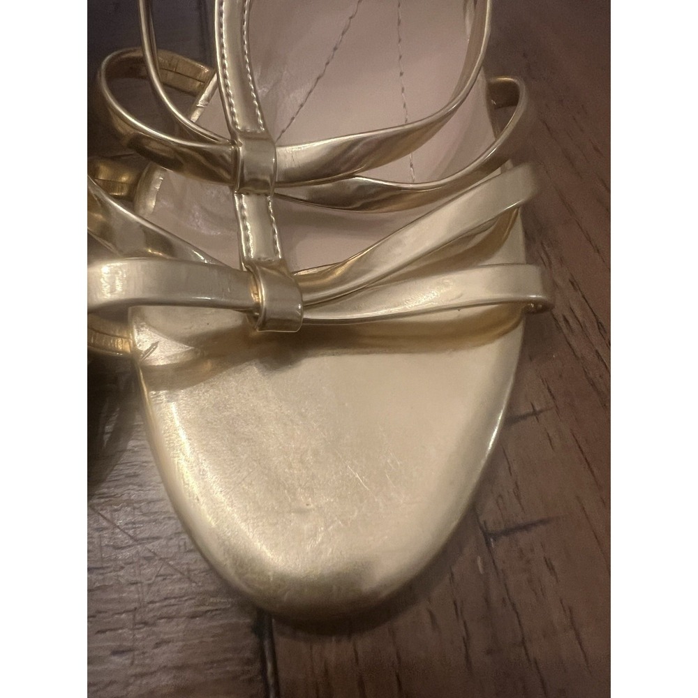 KATE SPADE Women's Sz 8.5 B Metallic Gold Leather Ankle Strap Pumps Heel Sandals - Picture 11 of 14
